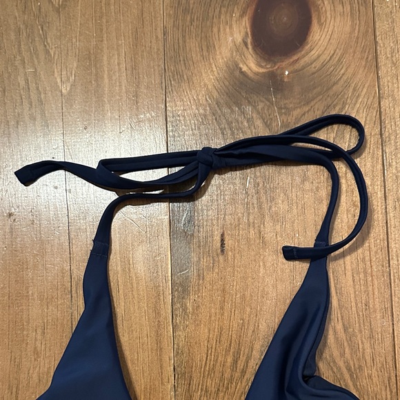 Aerie Lace Up Deep Plunge Low Back Halter Navy Blue One Piece Swimsuit - Picture 4 of 8